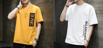 Mozbby Lifestyle Printed Men Round Neck Yellow T-Shirt