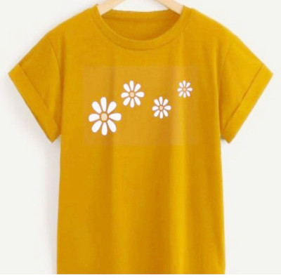 EJIS Printed Women Round Neck Yellow T-Shirt