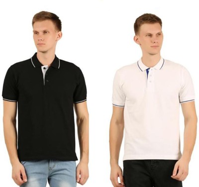 HAYATI Solid Men Polo Neck White, Black T-Shirt