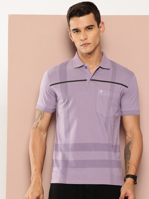 UNIBERRY Striped Men Polo Neck Purple T-Shirt