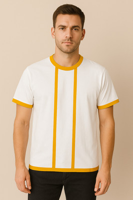 FASHNET Striped Men Round Neck White T-Shirt