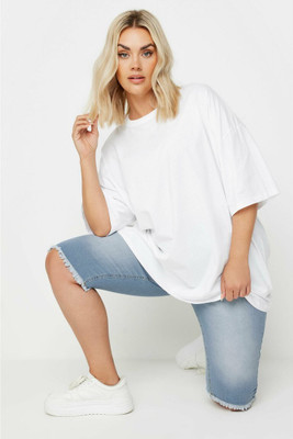 R Heaven Fashions Solid Women Round Neck White T-Shirt