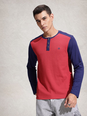 WROGN Self Design Men Henley Neck Red T-Shirt