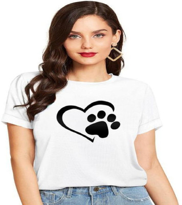 EJIS Printed Women Round Neck White T-Shirt