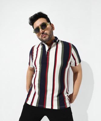 Instafab Plus Striped Men Polo Neck Multicolor T-Shirt