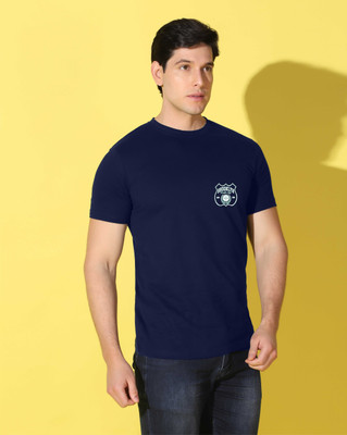 WOOSTRO Self Design Men Round Neck Navy Blue T-Shirt