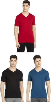JOCKEY Solid Men V Neck Black, Blue, Red T-Shirt