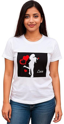 Js Unique Printed Women Round Neck Reversible White T-Shirt