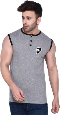 Blisstone Printed Men Henley Neck Silver T-Shirt