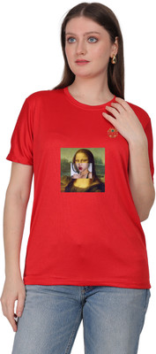 SOLBLOOMS Printed Women Round Neck Red T-Shirt
