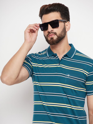 UNNIBERRY Striped Men Polo Neck Blue T-Shirt