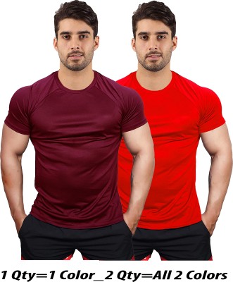 UDI n ADI Solid Men Round Neck Maroon, Red T-Shirt