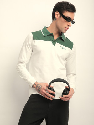 DIFFERENCE OF OPINION Printed Men Polo Neck White T-Shirt