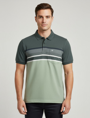 FA21 CLOTHING Striped Men Polo Neck Green T-Shirt