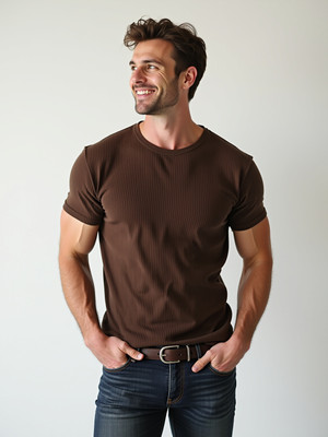 TeeWink Solid Men Round Neck Brown T-Shirt