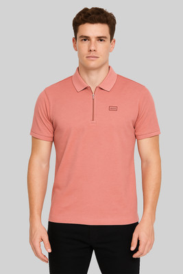Sportz Fit Solid Men Polo Neck Pink T-Shirt