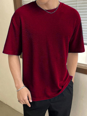 METRONAUT Self Design Men Round Neck Maroon T-Shirt