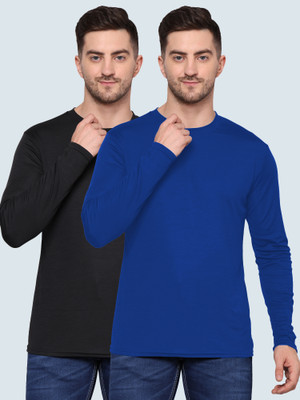 TQH Solid Men Round Neck Blue, Black T-Shirt