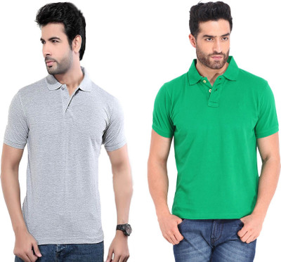 KETEX Solid Men Polo Neck Grey, Green T-Shirt