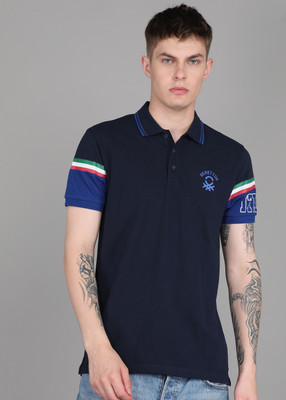 United Colors of Benetton Solid Men Polo Neck Dark Blue T-Shirt