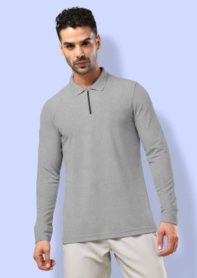 FTX Solid Men Polo Neck Grey T-Shirt