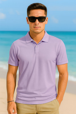 HilGar Solid Men Polo Neck Purple T-Shirt