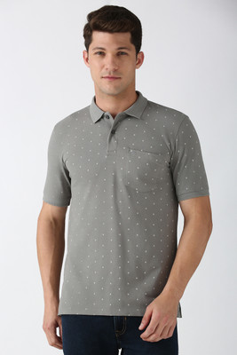 PETER ENGLAND Printed Men Polo Neck Grey T-Shirt