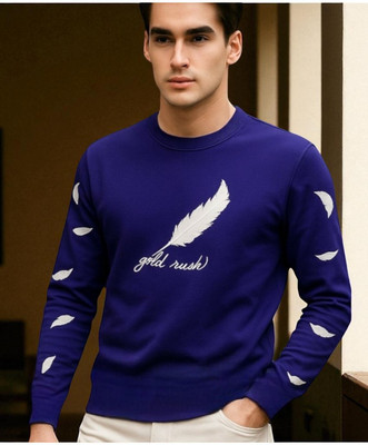 Autna Printed Men Round Neck Navy Blue T-Shirt