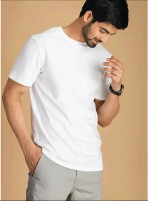 Faith Urban Solid Men Round Neck White T-Shirt