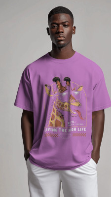 Adrunaline Fit Printed Men Round Neck Pink T-Shirt