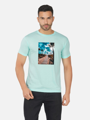Moda Rapido Printed Men Round Neck Light Blue T-Shirt