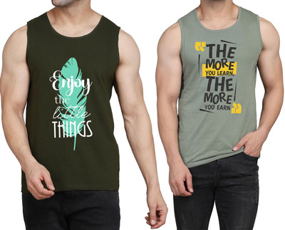 WOOSTRO Printed Men Round Neck Dark Green, Light Green T-Shirt
