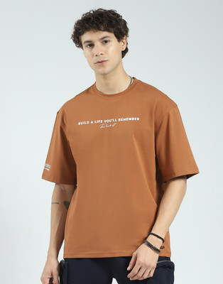 Rock.it Printed Men Round Neck Brown T-Shirt