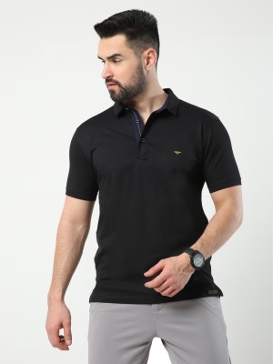 Stellers Solid Men Polo Neck Black T-Shirt