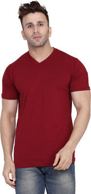 Blisstone Solid Men V Neck Maroon T-Shirt