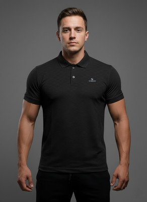 MANBOW Self Design Men Polo Neck Black T-Shirt