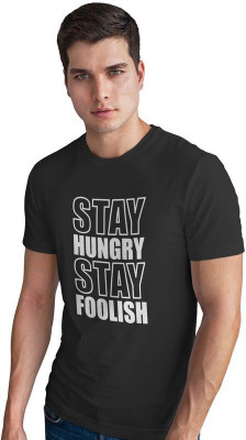 DUDEME Printed Men Round Neck Black T-Shirt