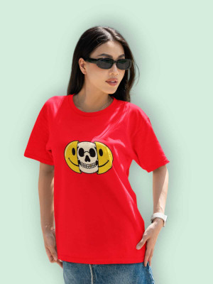 Clori Solid Women Round Neck Red T-Shirt