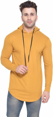 Money Leaf Solid Men Hooded Neck Gold T-Shirt