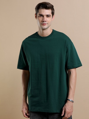 LazyGreg Solid Men Round Neck Green T-Shirt