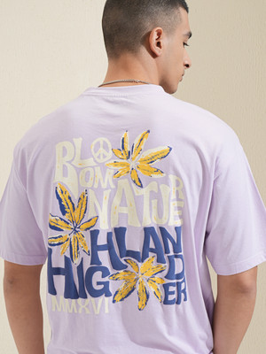HIGHLANDER Printed Men Round Neck Purple T-Shirt