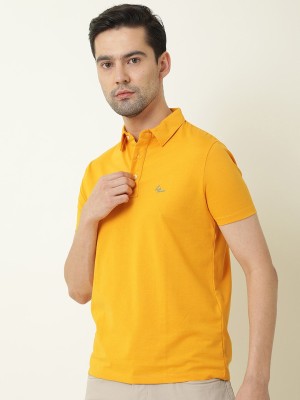 RARE RABBIT Solid Men Polo Neck Yellow T-Shirt