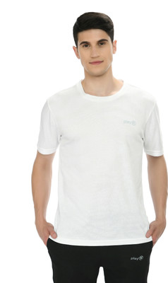 playR Solid Men Round Neck White T-Shirt