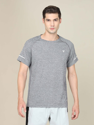 TECHNOSPORT Self Design Men Round Neck Grey T-Shirt
