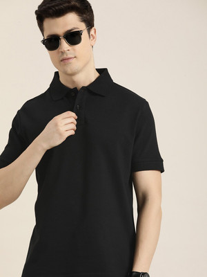MIT Bharat Solid Men Polo Neck Black T-Shirt