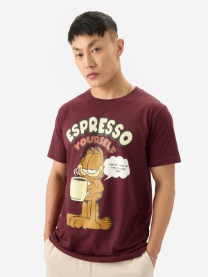 The Souled Store Graphic Print Men Round Neck Maroon T-Shirt