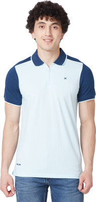 KILLER Solid Men Polo Neck Light Blue T-Shirt
