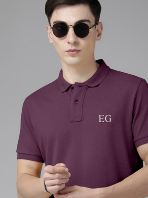 THE EG STORE Solid Men Polo Neck Purple T-Shirt