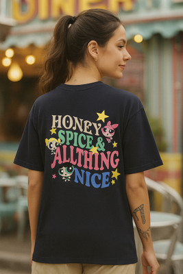 SZN Solid Women Round Neck Navy Blue T-Shirt