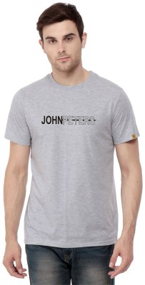 John Peters Typography Men Round Neck Grey T-Shirt